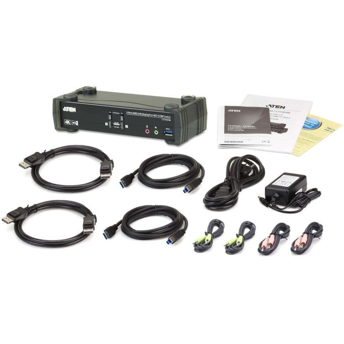 ATEN CS1922M Switch KVM USB 3.0 2 Puertos DisplayPort 4K MST conmutador de video (cables incluidos) 3