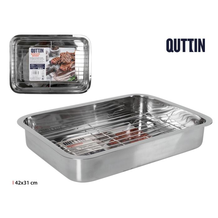 Quttin Bandeja Rectangular con Grill para Horno, de Metal, 43.4 x 31.2 cm (4 Unidades)