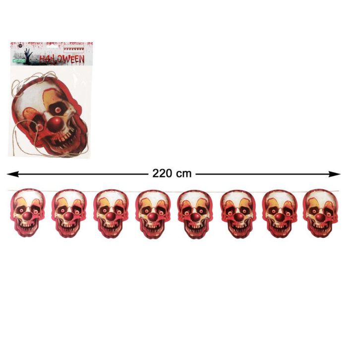 Guirnalda de Payaso Diabólico con Calaveras para Halloween de 220 cm