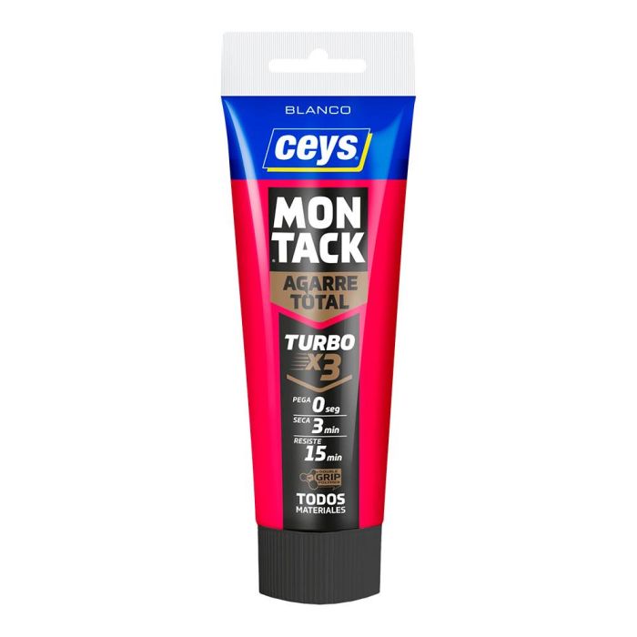 Ceys Montack Turbo Adhesivo de Montaje Agarre Total Blanco Secado Rápido en 3 Min para Todo Tipo de Materiales Tubo 125 ml