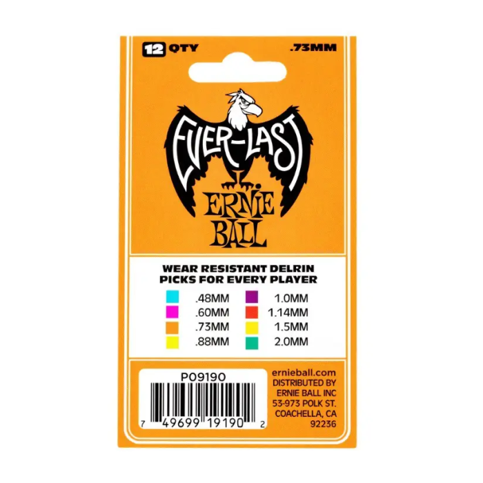 Ernieball Púas Guitarra Everlast Naranja 0,73 Mm - Pack 12 Unidades 2