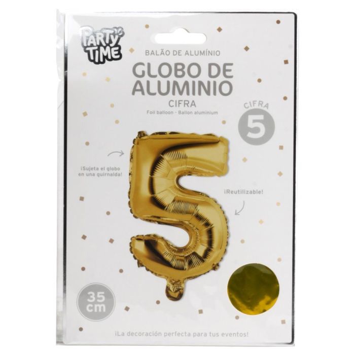 Globo Cifra 5 Oro Party Time altura 35 cm 1 Globo Cifra 5 Oro Party Time altura 35 cm 1
