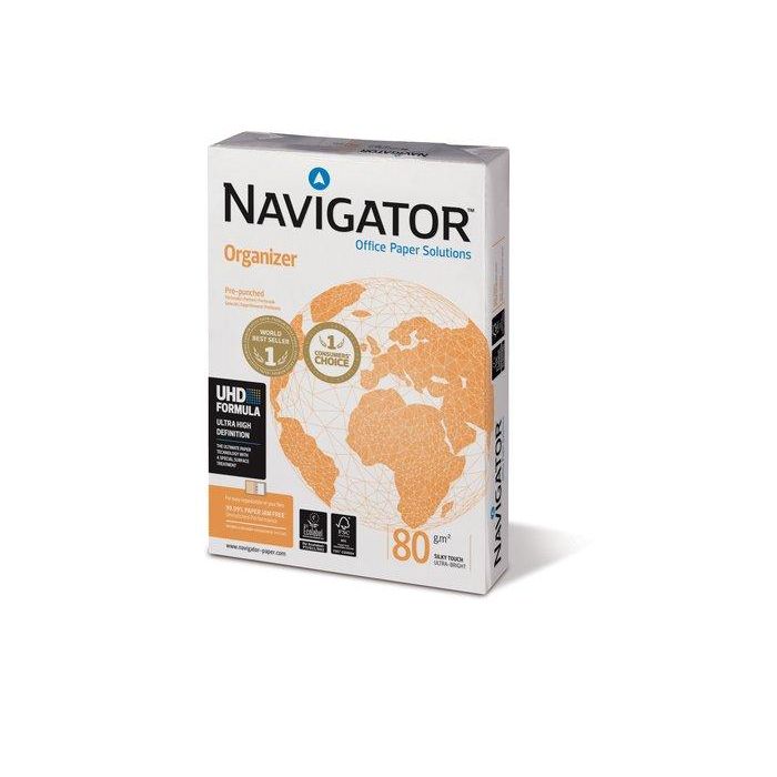 Papel A4 Navigator 80G 500H 4 Taladros Organizer 5 unidades