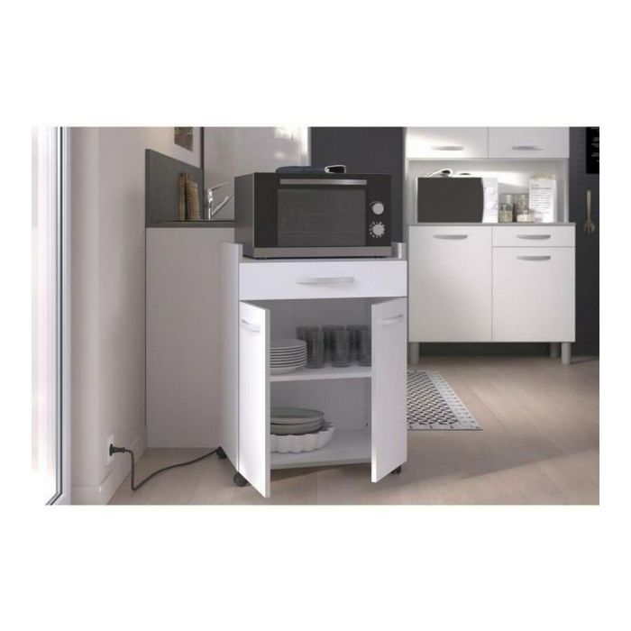Ekipa Carrito de Cocina HARMONY con Ruedas, Blanco Mate, 2 Puertas, 1 Cajón, Ideal Microondas, L 60 x P 44.5 x H 81.5 cm 4 Ekipa Carrito de Cocina HARMONY con Ruedas, Blanco Mate, 2 Puertas, 1 Cajón, Ideal Microondas, L 60 x P 44.5 x H 81.5 cm 4