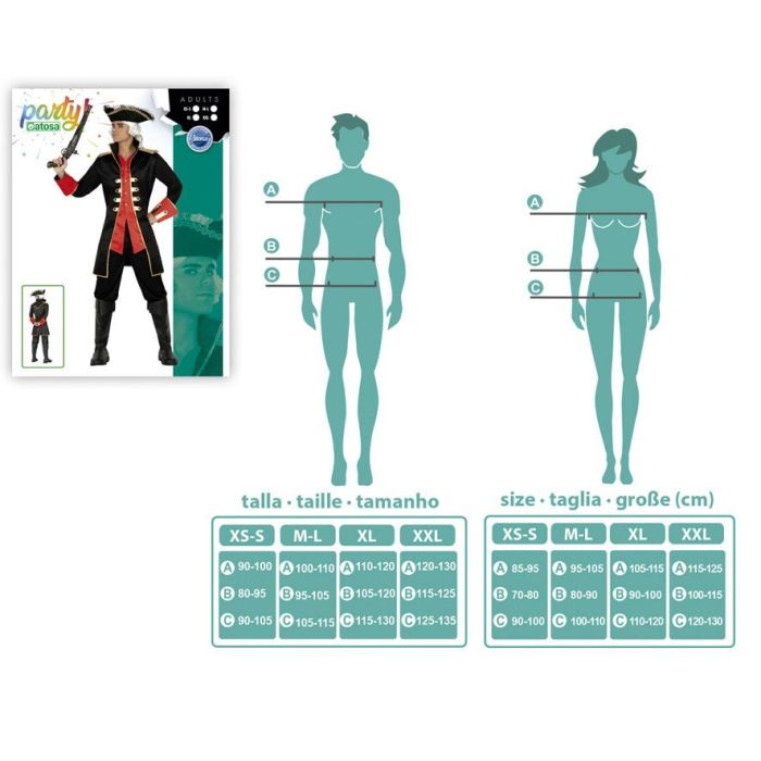 Disfraz Capitán Pirata Hombre Adulto Negro M-L Temática Piratas Carnaval