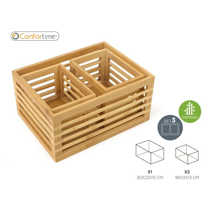Set de 3 Cajas de Bambú para Organizar - Confortime (4 Cajas) 1 Set de 3 Cajas de Bambú para Organizar - Confortime (4 Cajas) 1