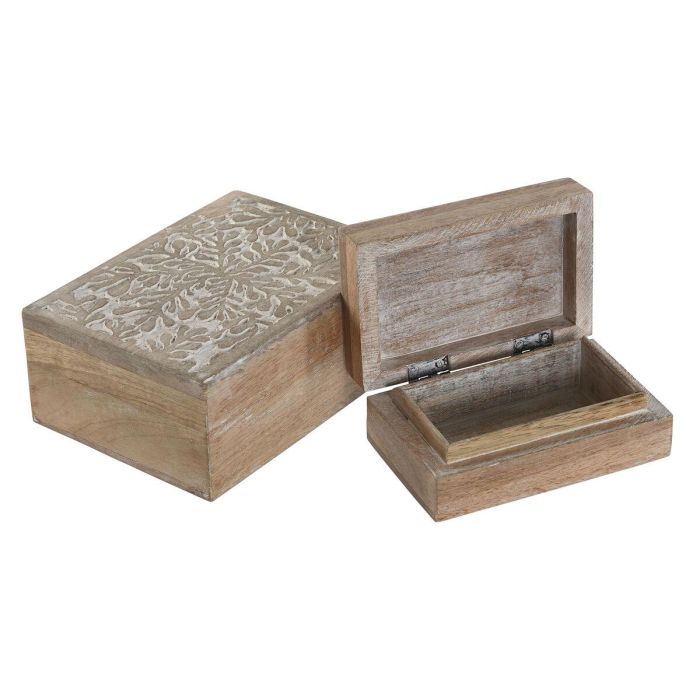 DKD Home Decor Joyero Indio Floral de Madera de Mango Blanco Natural 13 x 7 x 18 cm, Set de 2 Piezas 3
