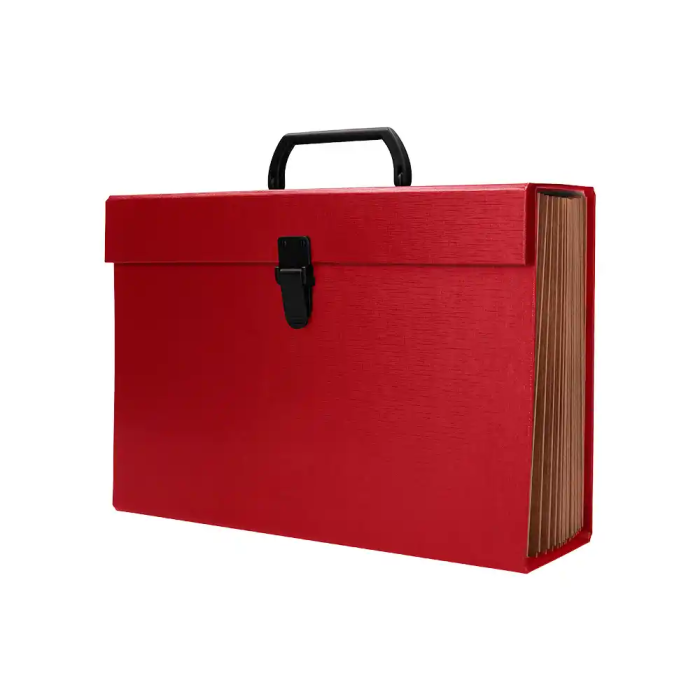 Liderpapel Maletín con fuelle 19 departamentos 255x390x120 mm cartón forrado color rojo 2