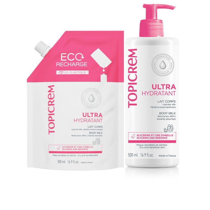 Topicrem UH Leche Corporal Ultra Hidratante con Urea y Glicerina, Pack 2 Unidades de 500 ml, Piel Seca