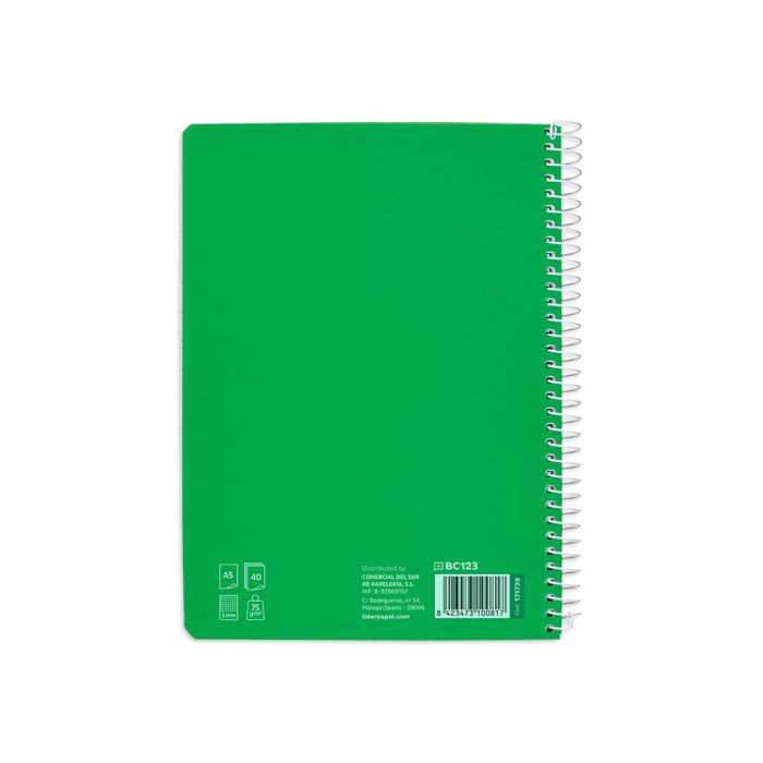 Cuaderno Espiral Liderpapel Din A5 Pautaguia Tapa Blanda 40 H 75 gr Cuadro Pautado 5 mm Color Verde 5 unidades 2