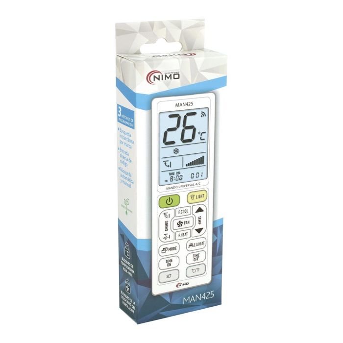 Nimo Mando universal para aire acondicionado con 5000 códigos, compatible con todas las marcas, función eco, temporizador, termómetro, reloj, linterna, pantalla iluminada 1