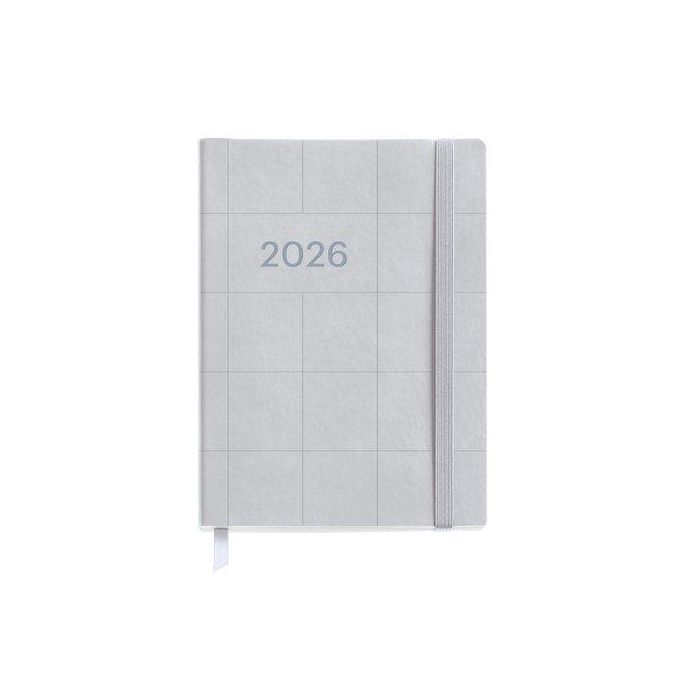 Agenda Anual (2026) Miquelrius Basic Cuadros Cosida Tapa Simil Piel Con Goma Journal 122X168 S/V Silver