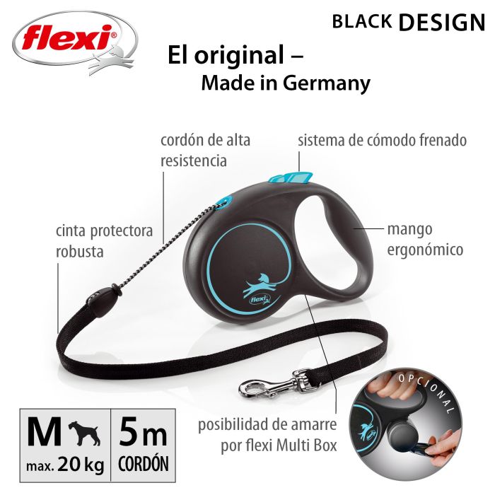 Flexi Correa Black Design M Cordón 5M Azul para Perros 2