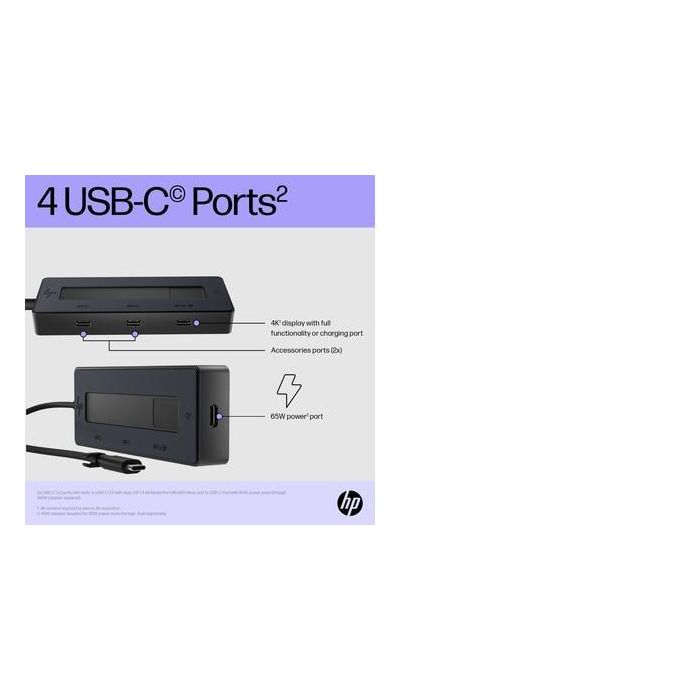 HP 6G843AA Docking USB Tipo-C, Concentrador Multipuerto 4K, 4 Puertos USB-C (PD 65W, Video), Multi-SO, Negro/Azul. 13