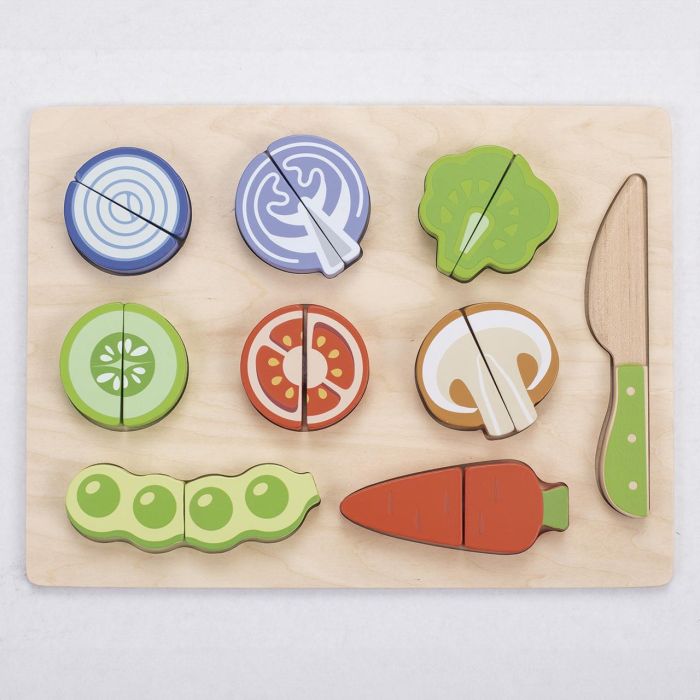 Tachan Juego de Cortar Verduras de Madera FSC con Cuchillo y Velcro, 8 Verduras Partidas, Educativo para Niños +12 meses 1