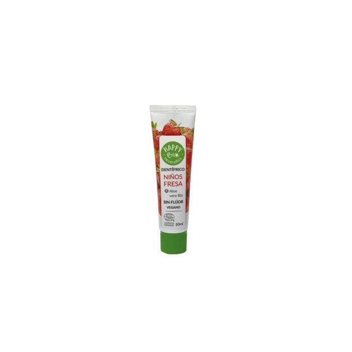 HAPPY BIO Dentífrico Niños Fresa Sin Flúor 50ml Ecológico ECOCERT para Primeros Dientes Vegano Fabricado en España