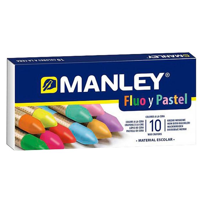 Manley Estuche De 10 Ceras Blandas 60 mm C-Surtidos Fluorescentes Y Pastel 1