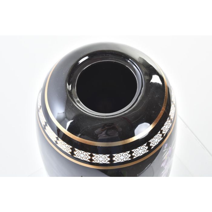 DKD Home Decor Jarrón Decorativo de Porcelana Negro Estilo Shabby Colección Fleur con Detalles de Flores 16 cm Ancho 16 cm Largo 32 cm Alto 2