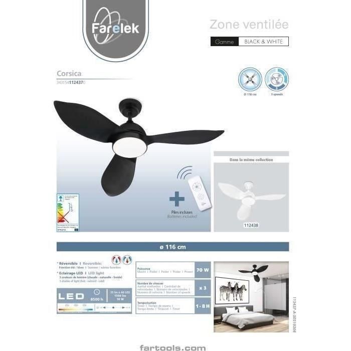 White Corsica - Ø116cm 70W ventilador de techo + iluminación LED 2 White Corsica - Ø116cm 70W ventilador de techo + iluminación LED 2