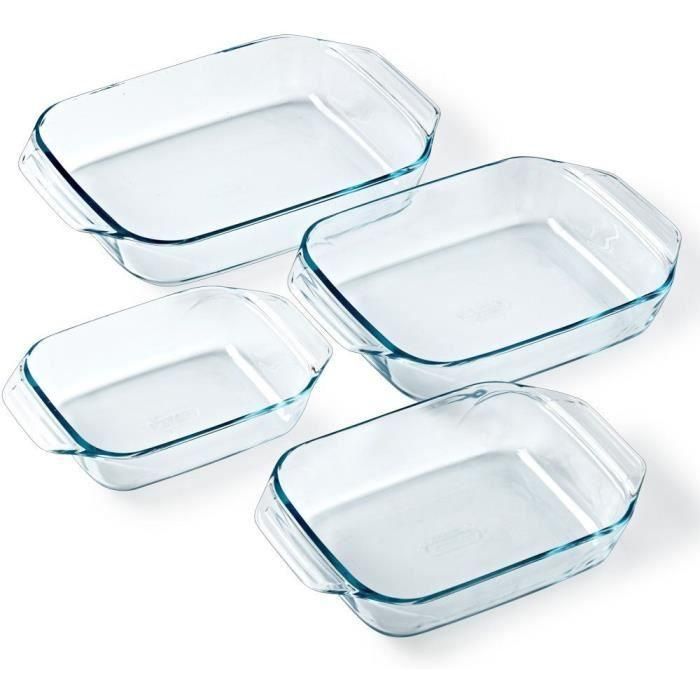 Pyrex PYR3426470297912 Juego de 4 Fuentes para Horno de Vidrio Rectangular, 27/31/35/39 cm 1