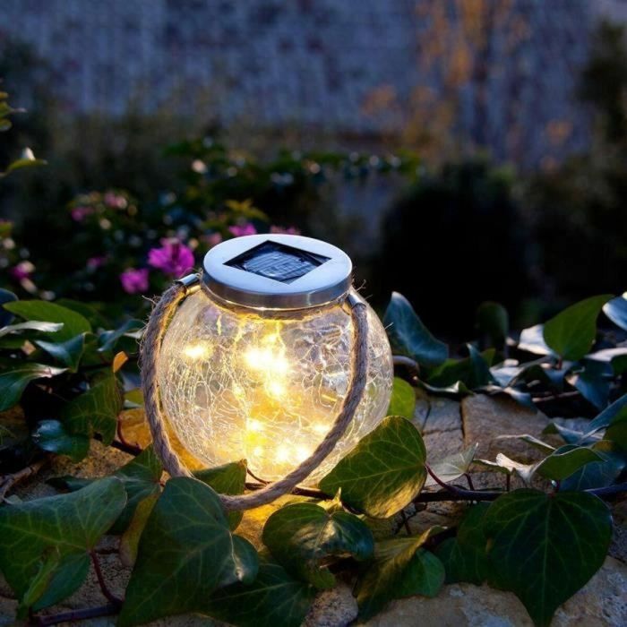 Lumisky LUM3760093544122 - Juego 2 Bolas Solares CRACK BALL CORD H13cm Vidrio Craquelado LED Blanco Cálido con Cuerda 2