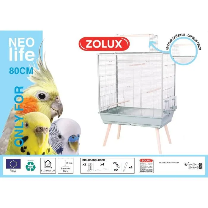 Zolux Jaula Néolife ZOL1686266460525 para Periquitos, Cacatúas y Canarios - Verde 81 x 48 x 130 cm 1