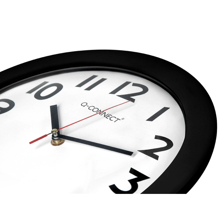 Q-connect Reloj de Pared Redondo 30 cm Marco Negro con Números Grandes Fácil Lectura Plástico Oficina 8