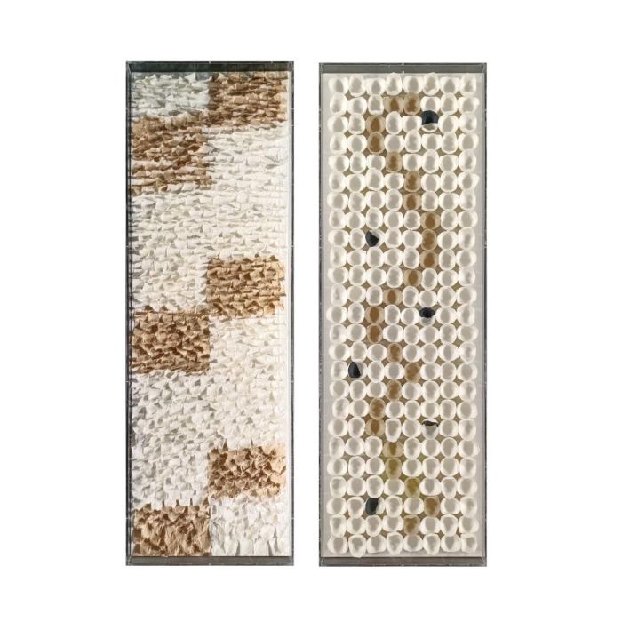 DKD Home Decor Cuadro Abstracto Estilo Escandi Blanco Natural Acrílico Papel Maché 120 x 40 x 5 cm (2 Unidades)