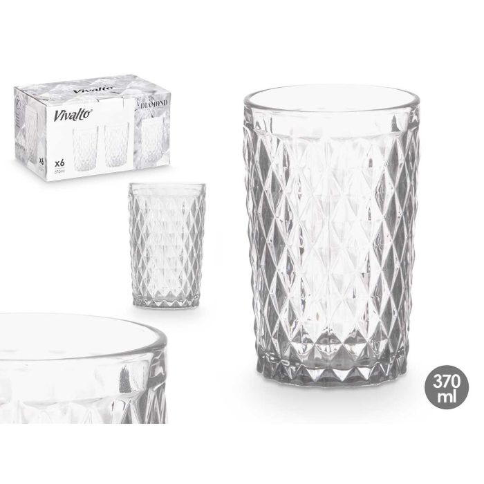 Vaso Diamante Transparente 370 ml Vivalto - Vidrio 8x12.8x8 cm (24 Unidades) Vaso Diamante Transparente 370 ml Vivalto - Vidrio 8x12.8x8 cm (24 Unidades)