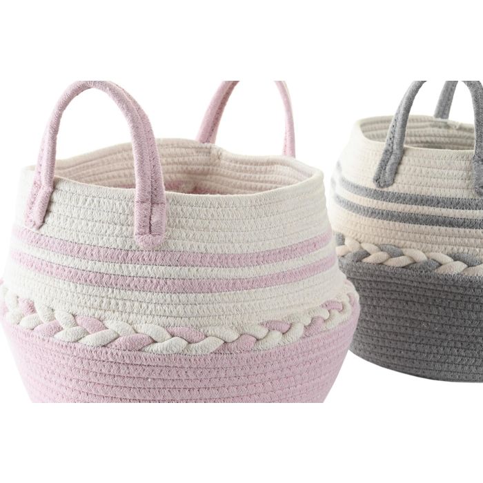 DKD Home Decor Cesta Básicos Rosa Gris Algodón 25 x 25 x 25 cm (6 Unidades) 1