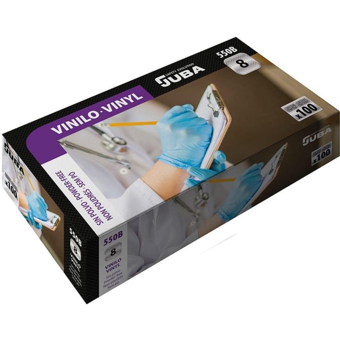 Caja 100 guantes desechables vinilo azul sin polvo talla 10 juba 1