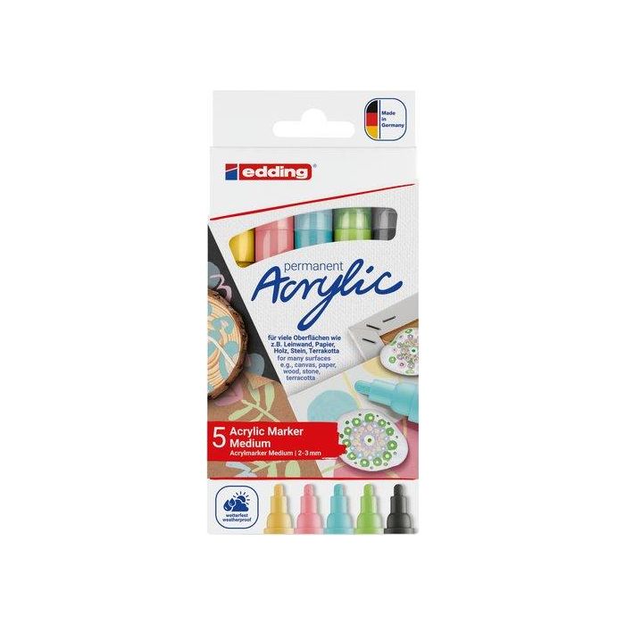 Marcador Acrylic Edding 5100 Conico (2-3 Mm) Colores Pastel Estuche De 5