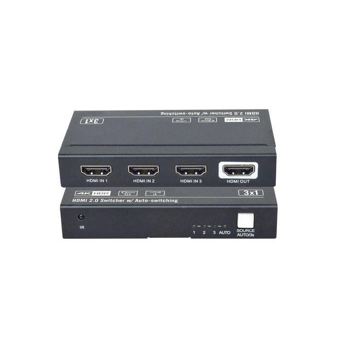 Vivolink VLSW131 HDMI Switcher 3x1 4K@60Hz, HDR, Dolby Vision, 18Gbps, HDCP 2.2, Conmutación Auto, Control IR, Alimentación HDMI 2