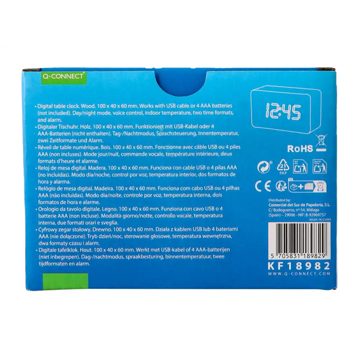 Q-connect Reloj de Sobremesa Digital con Acabado en Madera y Luz Roja 100x40x60mm 8