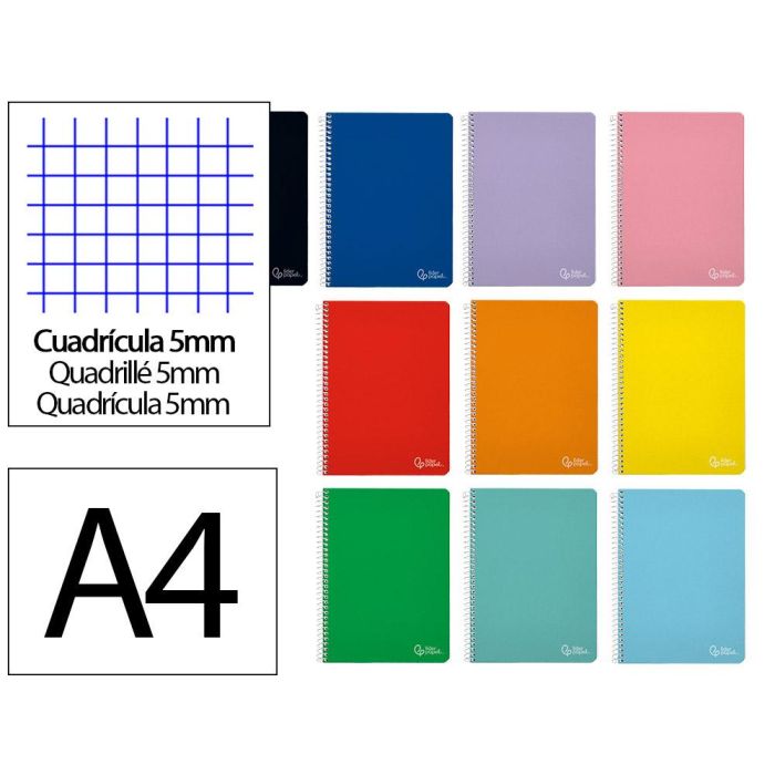 Cuaderno Espiral Liderpapel A4 Witty Tapa Dura 80H 90 gr Cuadro 5 mm Con Margen Colores Surtidos