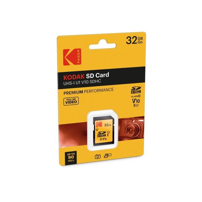 Kodak EKMSD32GHC10K Tarjeta SDHC 32GB UHS-I U1 V10 Clase 10 90 MB/s Velocidad de Lectura, 25 MB/s Velocidad de Escritura Color Negro Naranja 1