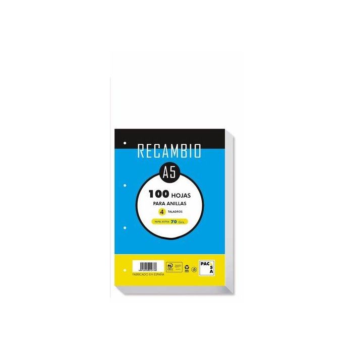 Pacsa Recambio 100H A5 70 gr 4x4 mm 4 Taladros Papel Extra
