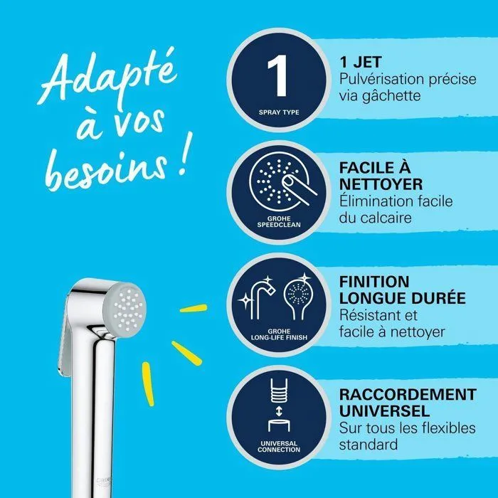 Grohe 26351000 Rociador de Ducha Vitalio, Ducha de Mano con Gatillo, 1 Chorro, Cromo, Antical, Ahorro de Agua