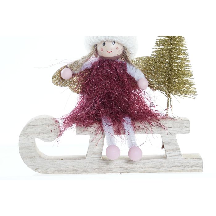 DKD Home Decor Figura Navidad Fantasía Hada Trineo MDF Poliéster Blanco Burdeos Dorado 14x5x14 cm 12 Unidades Surtidas 2