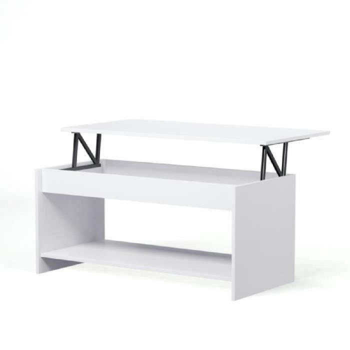 HAPPY Mesa de centro elevable estilo moderno blanco mate - L 100 x W 50 cm