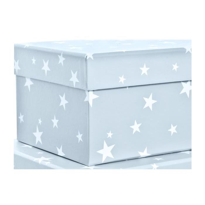 DKD Home Decor Cajas Infantiles de Cartón 37.5x18x37.5 cm Set de 10 Azul Celeste Blanco con Estrellas, Rayas y Lunares 1