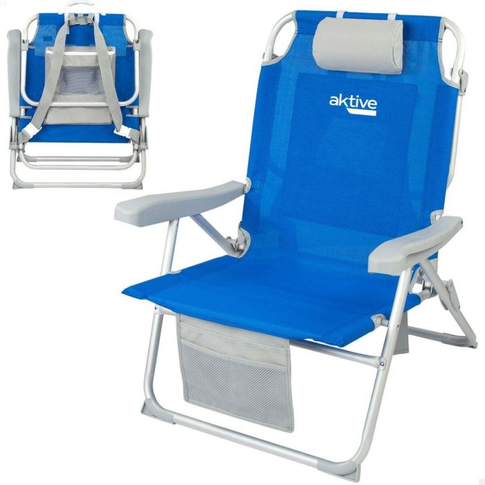 Silla Plegable con Reposacabezas Aktive Azul 55 x 86 x 66 cm (2 Unidades) 4 Silla Plegable con Reposacabezas Aktive Azul 55 x 86 x 66 cm (2 Unidades) 4