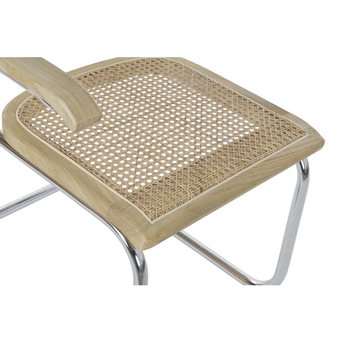 DKD Home Decor Silla Horeca Vintage Fuyang Olmo Ratan Acero Galvanizado Marron Claro Plateado Natural 62 x 79 x 65.5 cm (4 Unidades) 1