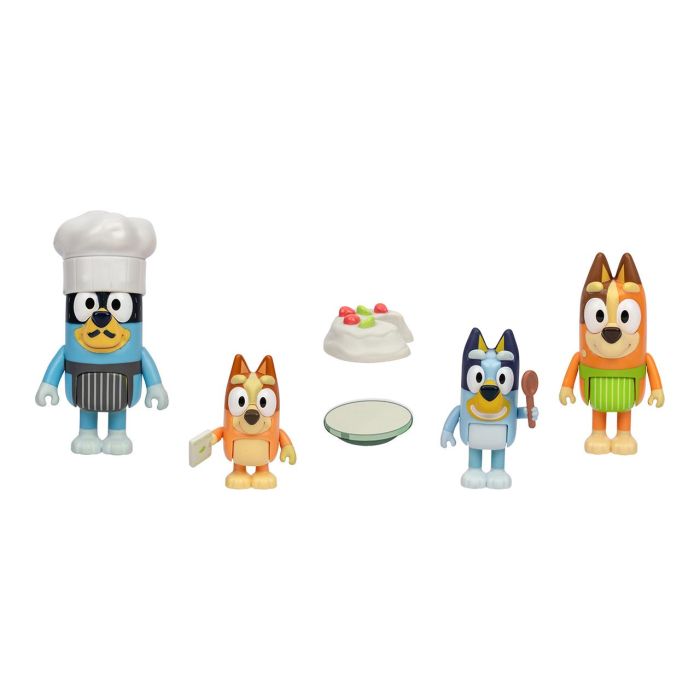 MOOSE 18916 Pack 4 Figuras Let'S Play Chef Bluey, Bingo, Bandt y Chill de la familia de Bluey para +3 años 1