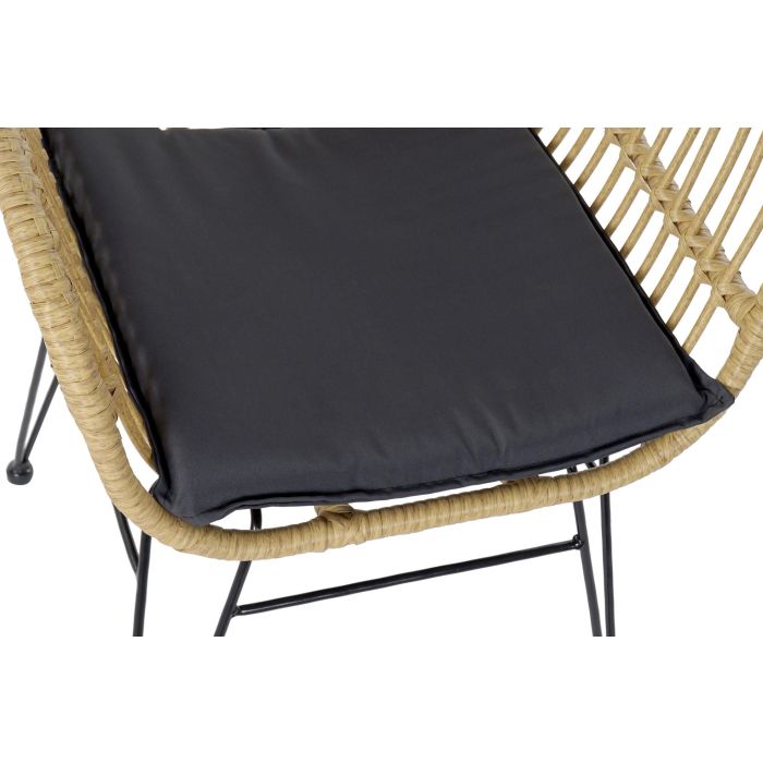 DKD Home Decor Set de 3 Mesas para Terraza y Jardin, 57.5 x 82 x 56 cm, Marron Claro y Negro, con Cojin y Desmontable, Material: Metal, Ratan, Poliester, Cristal