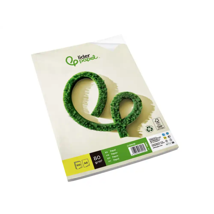 Liderpapel Papel A4 80g/m2 Reciclado Liso Paquete de 100 Hojas 4