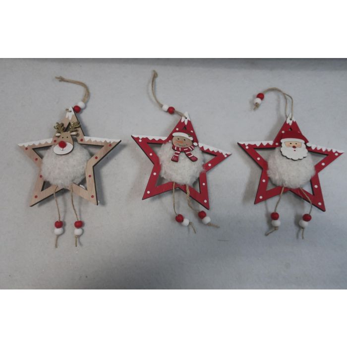 DKD Home Decor Decoración Colgante Navidad Estrella Tradicional MDF y Cuerda Colores Surtidos Rojo, Blanco, Natural Pack 12 Unidades