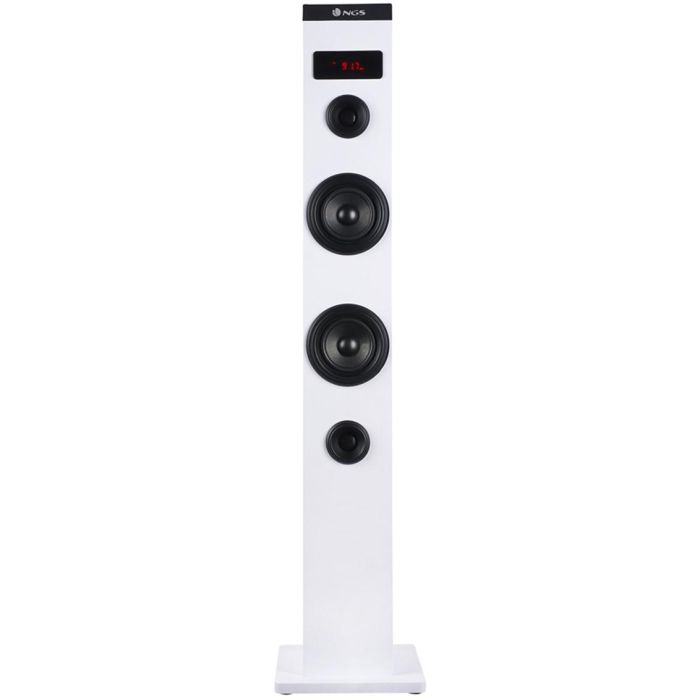 NGS SKYCHARMWHITE Torre de Sonido SKY CHARM 50W Bluetooth USB Radio FM Óptica Estéreo Mando Blanca Puerto de Carga USB Carcasa Madera