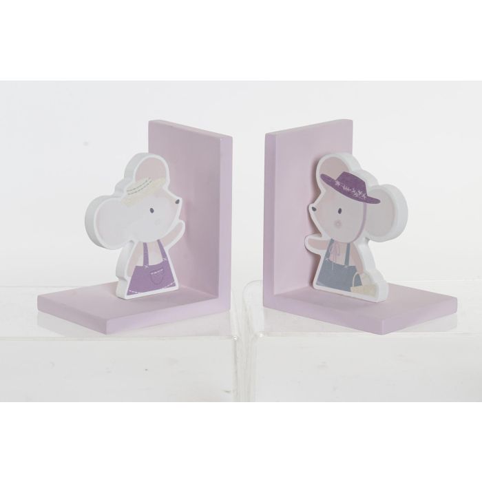 DKD Home Decor Sujetalibros infantil ratón MDF Rosa y Azul 9.5 x 14.5 x 12.5 cm (2 Unidades) 2