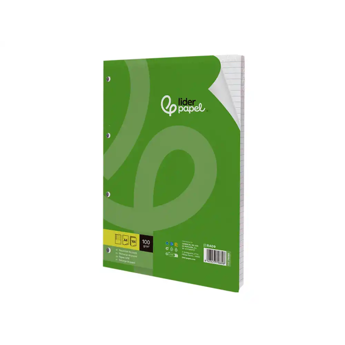 Liderpapel Recambio A4 100 Hojas 100gr Rayado Horizontal con Margen 4 Taladros 3